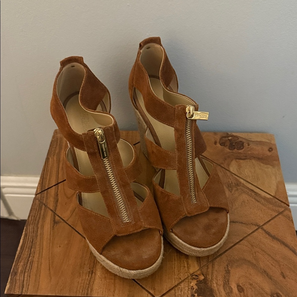 Michael Kors Tan Suede Wedge Sandals